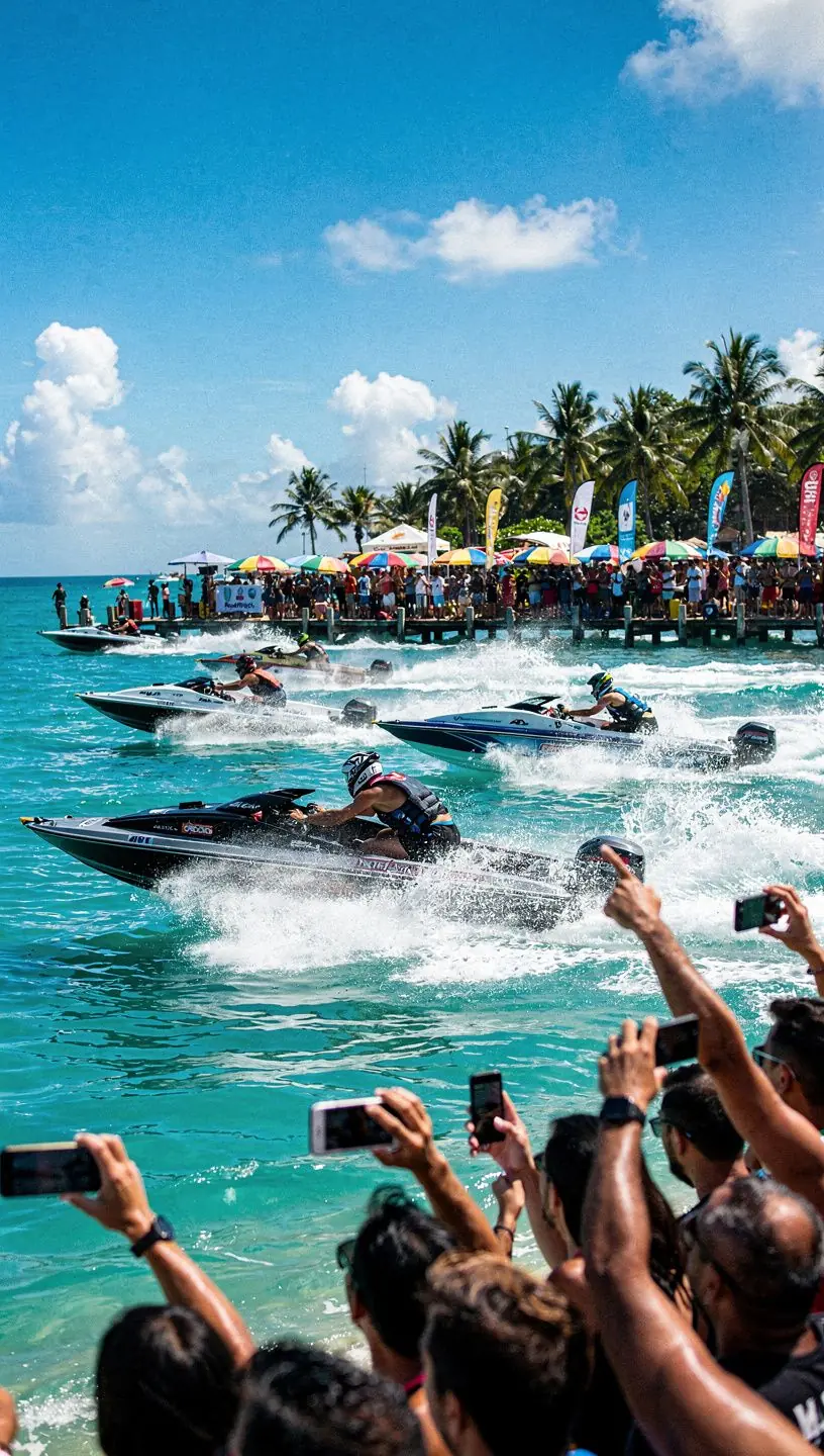 Planejamento de eventos costeiros com mercados de frutos do mar.